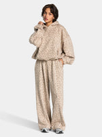 Vintage Leopard Hooded Sweatshirt Suit Loose Fit Contrast Line Wide Leg Trousers Fashion Athletic Tracksuit Outfit