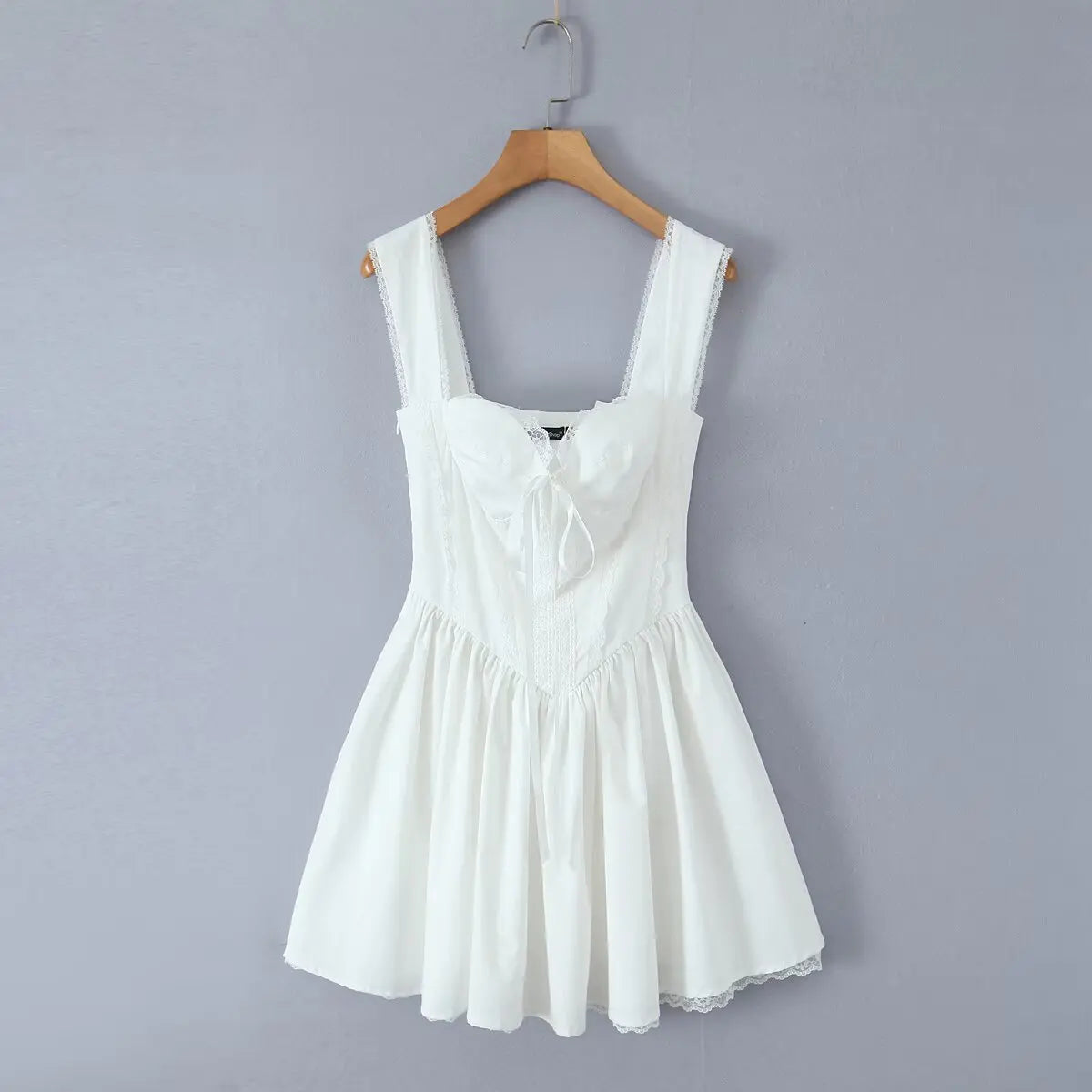 Foridol Bowknot Back Lace Up White Dress Women Sleeveless Lace Decor Summer Short Dress Elegant A-line Party Sundress 2025 New