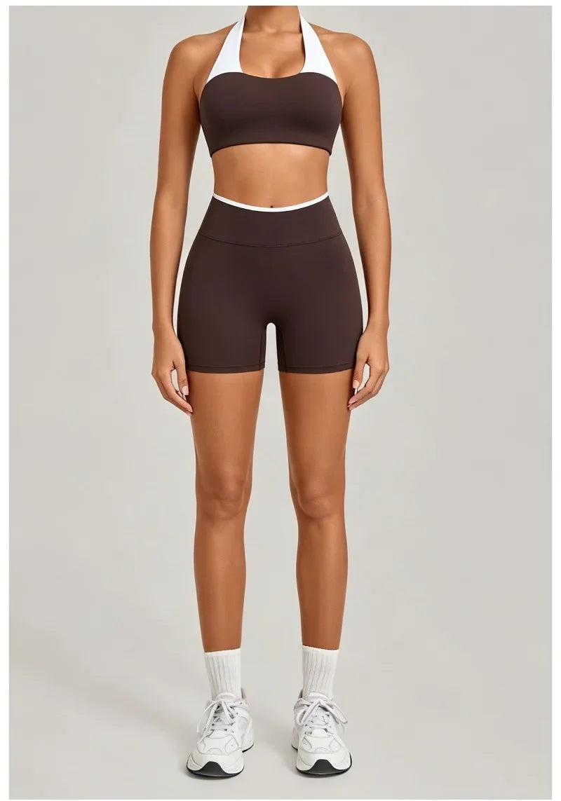 Women's Seamless Yoga Sets Sports Gym Fitness High-Waist Hip Lifting Shorts Suits Training Running Workout Beautiful Back Sets