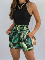 Women Fashion Summer Two Piece Set Sleeveless Floral Vest Shirts + Short Pants Female Elegant Y2K 2Pcs Set Streetwear