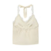 Women's Fashionable Casual Lace Halter V-Neck Double-Sided Satin Short Backless Solid Color Camisole For Woman Lace Trimmed 8BZO