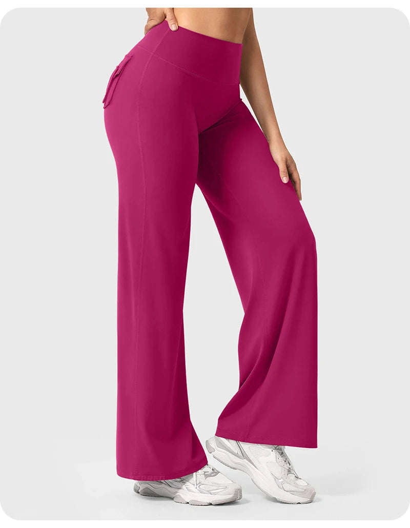High Waist Pocket Yoga Pants for Women - Stretch Breathable Gym Workout Leisure Tummy Control Tights with Pockets