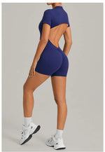 Women's Seamless Yoga Jumpsuits Sports Fitness Beauty Back Slim Fit Short-Sleeves One-Piece Workout Gym Training Bodysuits