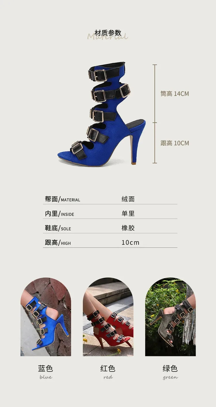 10cm Ultra High with Open Toe Multiple Buckle Strap Belt Sexy Club High Heels Summer Shoes Gladiator Cool Boots Sandals Women
