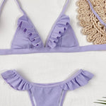 Sexy Bikini Women Swimwear Swimsuit Light Purple Pit Striped Ruffled Lettuce Trim Bikinis Set Bathing Suit Beach Bikini Biquinis