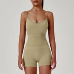 Solid Color Cross Back One Piece Yoga Shorts - Comfortable Cropped Yoga Jumpsuit for Women