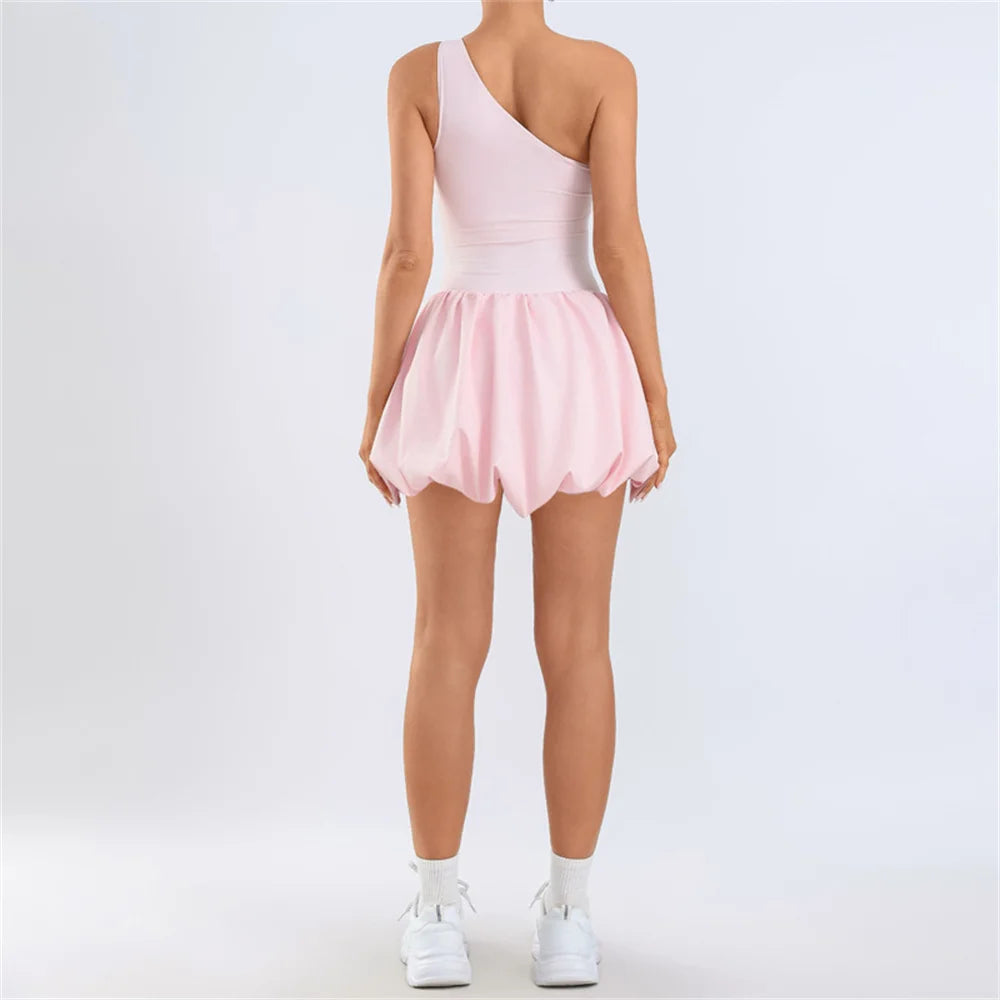 Pad Womens One Shoulder Strap Yoga Set Tennis Dress Built-in Bra Anti Shorts Athletic Golf Workout Dress SkortsXP168