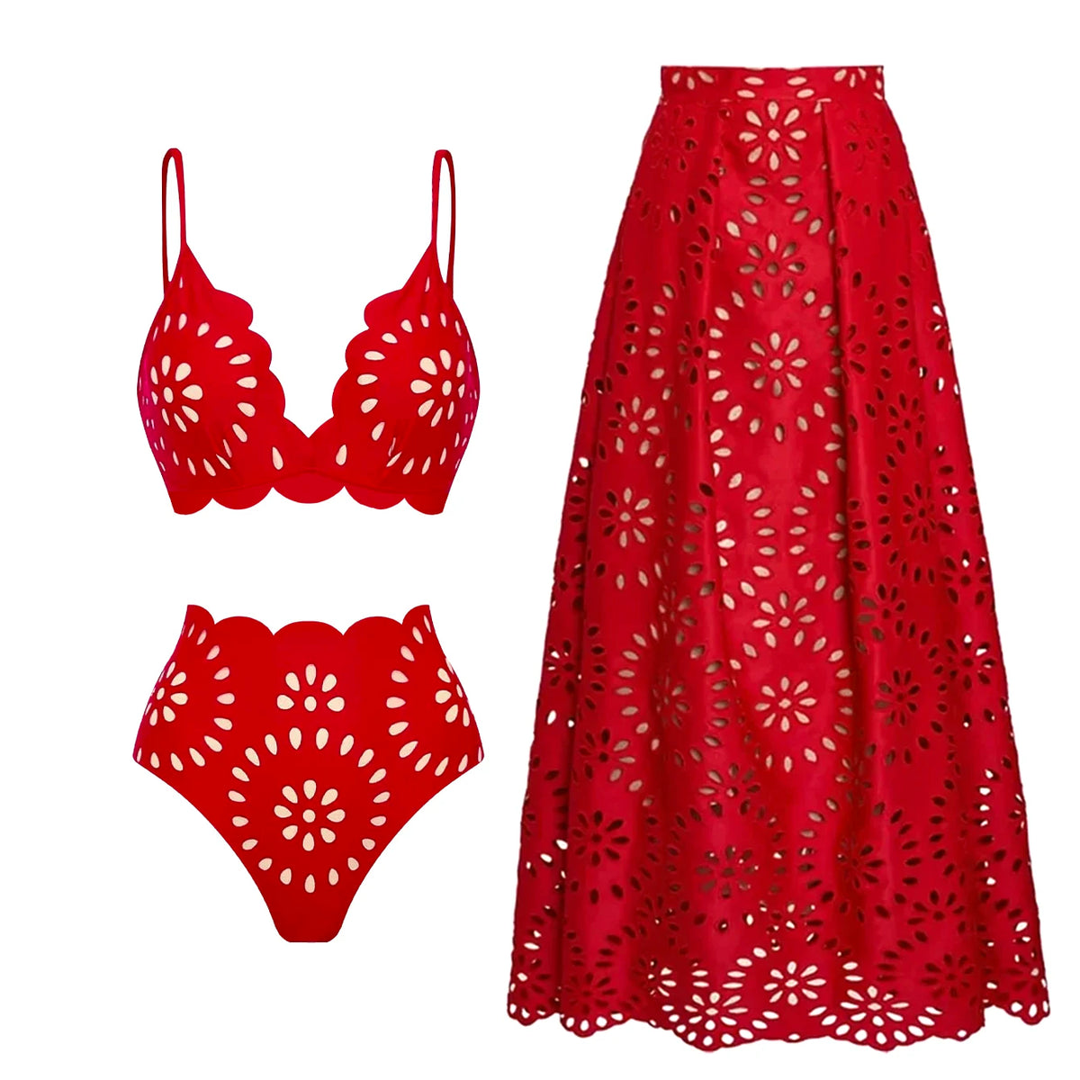 Sexy One Piece Swimsuit With Cover Up Women Bikini 2025 Swimwear Female Swimming Suit Long Skirt Red Biquini Bodysuit Beachwear