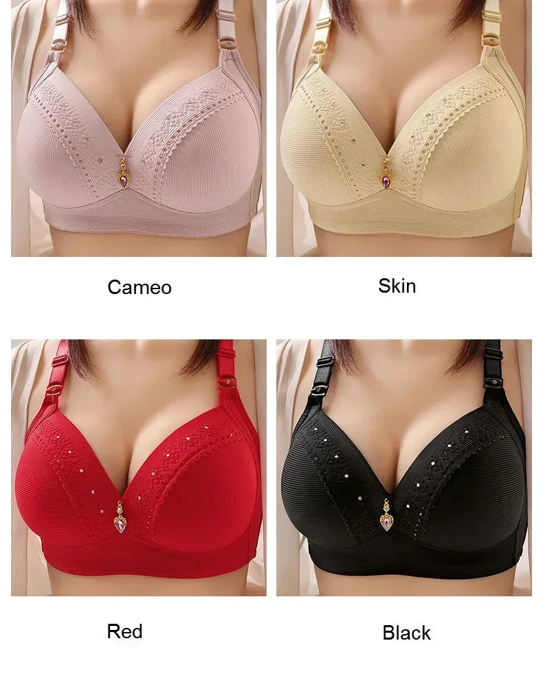 Gathered Side Collection Lifting Underwear Breasts Brassiere Large Size Bra Full Cup Underwear Brassiere No Steel RingBra