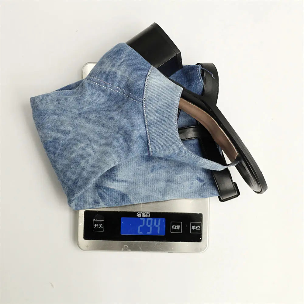 2025 Brand Plus Size 48 Trendy Denim Blue Gladiator Sandals Women Chic Black Chunky HeelsFashion Comfy Walk Summer Boot Shoes