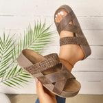 Women Woven Crisscross Wedge Slide Sandals Open Toe Platform Slip‑On Summer Casual Non‑Slip Comfort Beach Walking Slippers