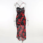 Flowers Print Spaghetti Strap Dresses Women Temperament Package Hip Bodycon Long Dress Fashion Sexy Backless Lady Slim Vestidos