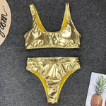 Shiny PU Faux Leather Women Swimwear One Piece Swimsuit Female Monokini High Cut Bikini Set Bathing Suit Swim Beachwear Bodysuit