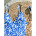 S - XL Flower Floral V Neck One Piece Swimsuit Women Swimwear Female Monikini High Cut Leg Padded Bather Bathing Suit Swim V8079