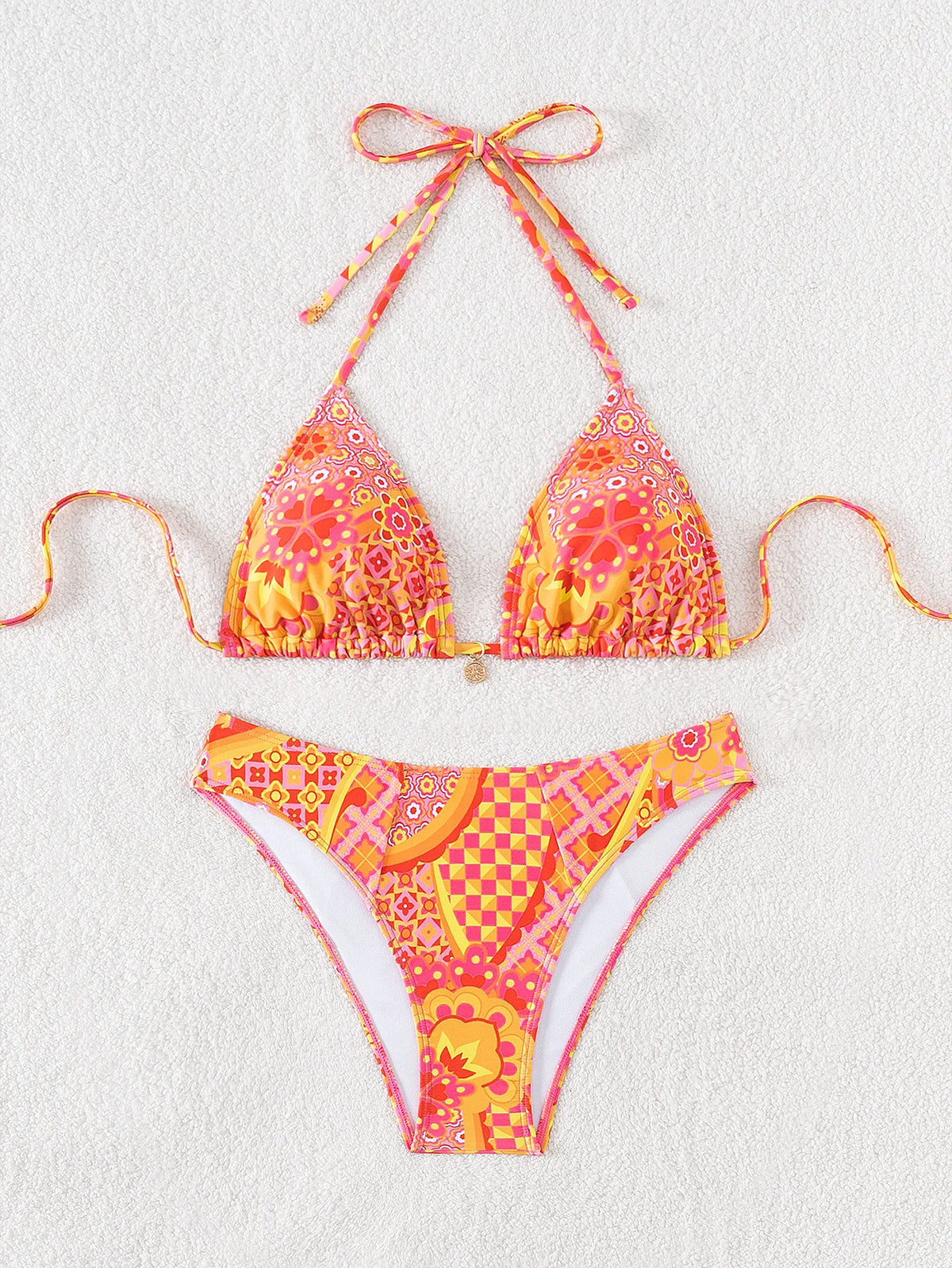 Blue Floral Print 2 Piece Micro Bikini Set for Women 2025 New Push Up Bra Thong Swimsuit Beach Bathing Suit Holiday Swimwear