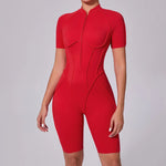 Summer Zipper Short Sleeve Yoga Jumpsuit Women Outerwear Sports Fitness Hip-lifting Backless One-piece Workout Gym Tracksutis