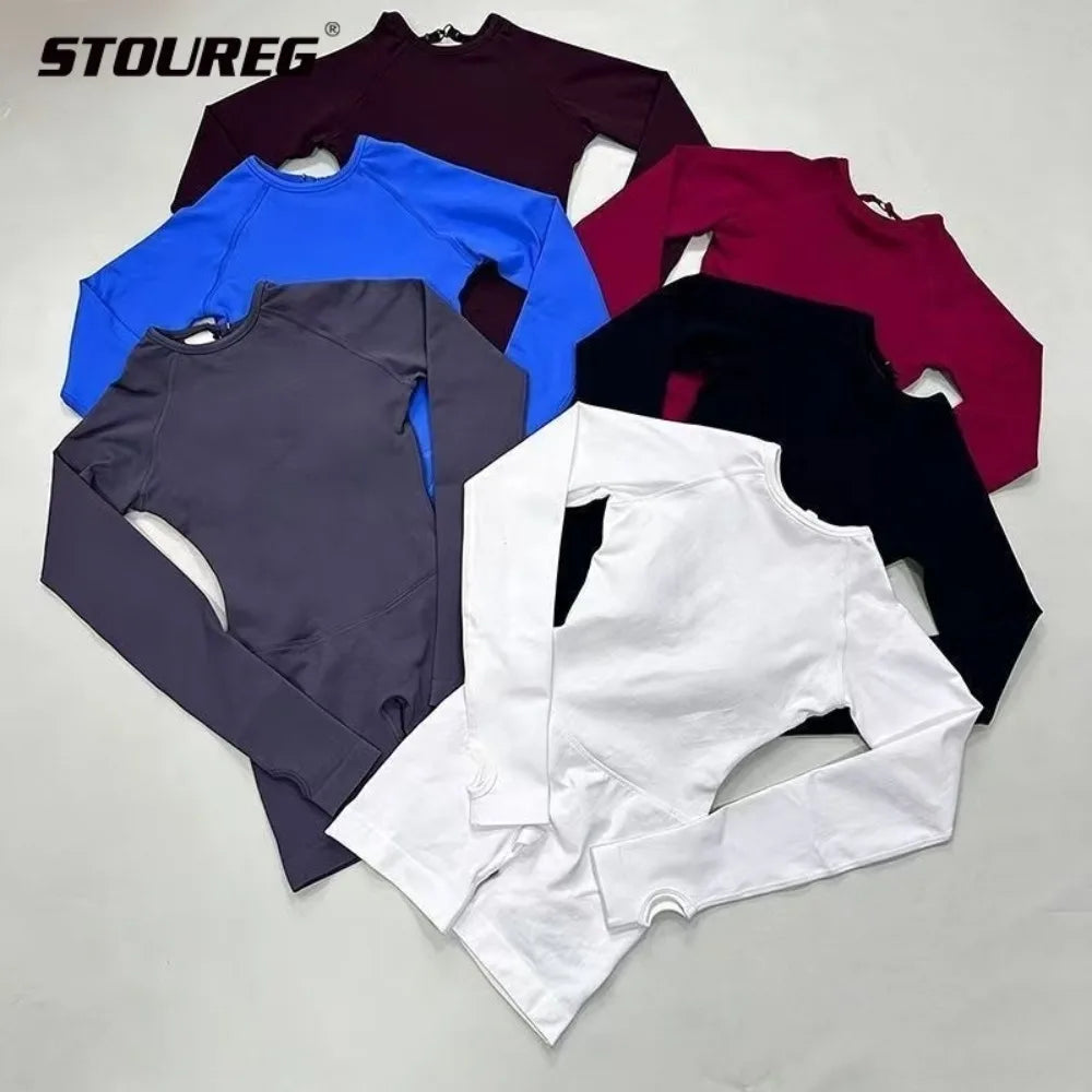 STOUREG Impact Long Sleeve One Piece Jumpsuit Women Backless Slim Fit Elastic Tummy Control Yoga Gym Sports Workout Bodysuit