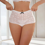 1pc Mid Waist White Sexy Women Panties Perspective Floral Solid Elegant Lady Briefs French style Bow Female Boyshorts Underpants