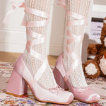 2026 Big Size 43 Cute Red Lolita Ankle Wrap Pumps Sweet 9cm Square High Heels Gothic Cosplay Ballet Style Mary Janes Shoes Women