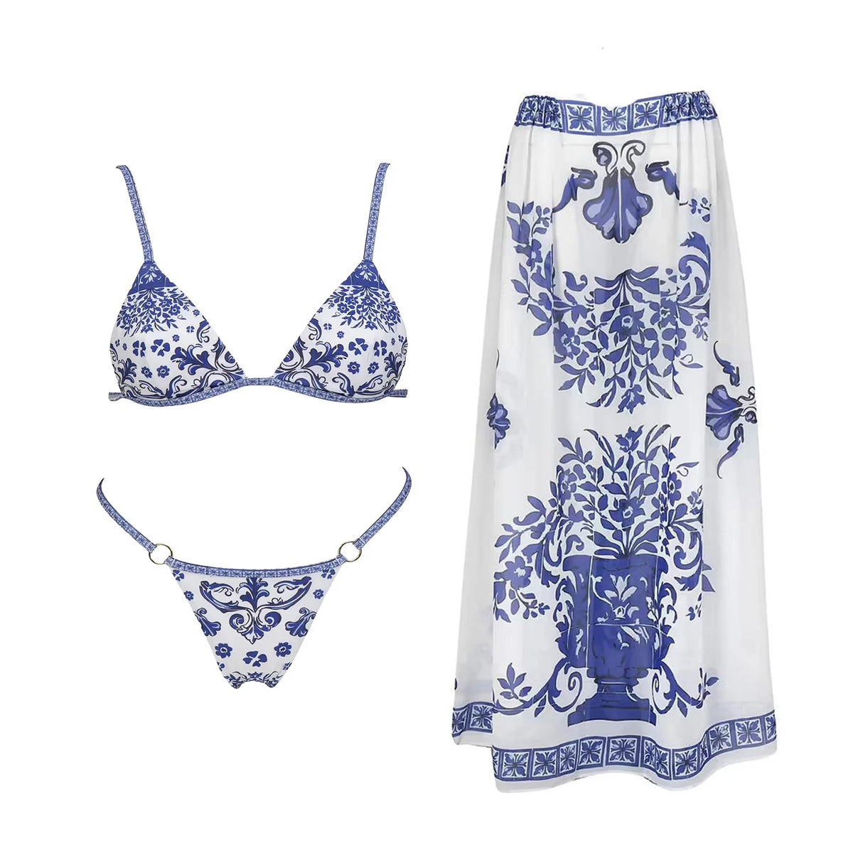 Retro 2Pcs One Piece Swimsuit Women Sexy Bikini Push Up Swimwear Female Halter Swim Suit Bandeau Biquini Beachwear Bathingsuit