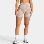 Leopard Print Gym Shorts Women Seamless High Waist Scrunch Butt Lifting Yoga Shorts Workout Running Fitness Tummy Control Shorts