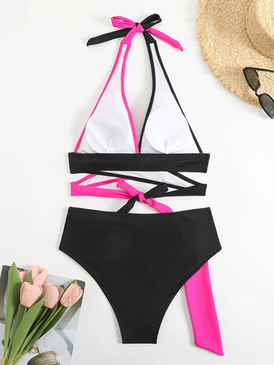 Sexy Halter Bikini 2026 Criss Cross Solid Swimsuit High Waist Swimwear Female Bathers Bathing Swimming Suit Padded Beachwear
