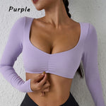 DIAS FIT JOY Nylon Gym Top Yoga Long Sleeved T-Shirt Tight Pleated Sports Top Women's Waist Tight Yoga Top