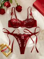 Lady Floral Embroidery Lingerie Set Women Sheer Bra and Brief Underwear Set Satin Sexy Intimates Underwear