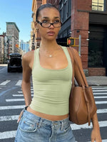 Women's Fashion Solid Tank Tops 2026 Streetwear Sleeveless T-shirt Female Square Collar Skinny Corset Y2K Girls Gray Crop Top