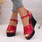 Women Sandals SummerPeep Toe Ankle Strap High Heels Ladies Wedges Platform SandalsParty