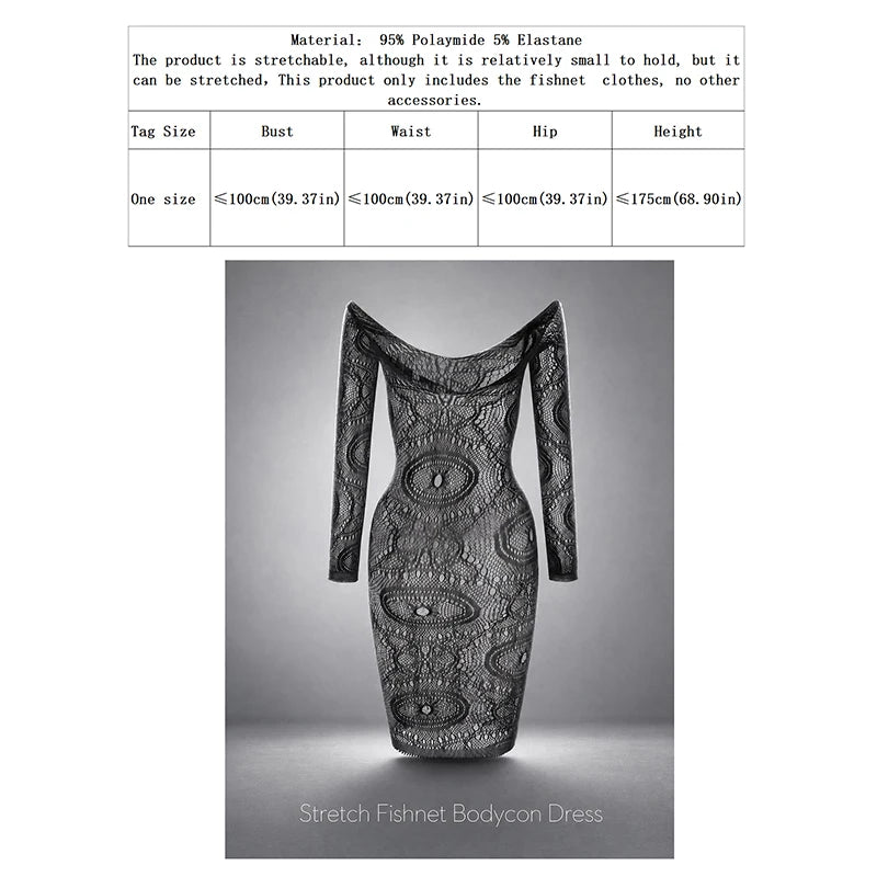 Women Sheer Mesh Long Sleeve Beach Cover Up, Sexy See-Through Fishnet Dress, Solid BodyconFor Summer Beach Party
