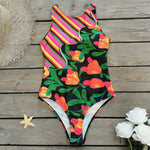 Striped Women One Piece Swimsuit High Quality Swimwear Printed Push Up Monokini Summer Bathing Suit Tropical Bodysuit Female