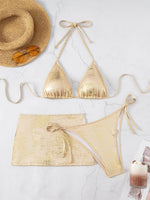DEKA Brazil Gold Brozing Bikini Set Women Halter Push Up Bra Skirt 3 Piece Swimsuit Summer Bathing Suit Holiday Swimwear Biquini