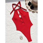 S - XL 7 Colors Lace Up High Neck Full Back Women Swimwear One Piece Swimsuit Female High Leg Cut Bather Bathing Suit Swim V6272