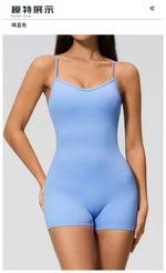 New Cross Back Yoga Jumpsuit Women Tight Sleeveless Hollow Out Sports One Piece Suit Butt-Lifting Shorts Fitness Bodysuits