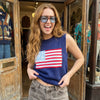 Women's 4th of July Knitted Vest Spring Summer Sleeveless Round Neck Flag Print Casual Party Tank Tops