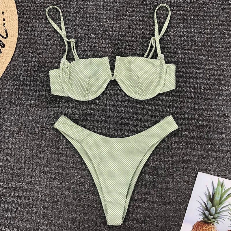 Underwired V-Bar Bikinis 2026 Polka Dot Bikini Women Swimsuit Female Swimwear Two Pieces Bikini Set Push Up Bathing Suit Swim