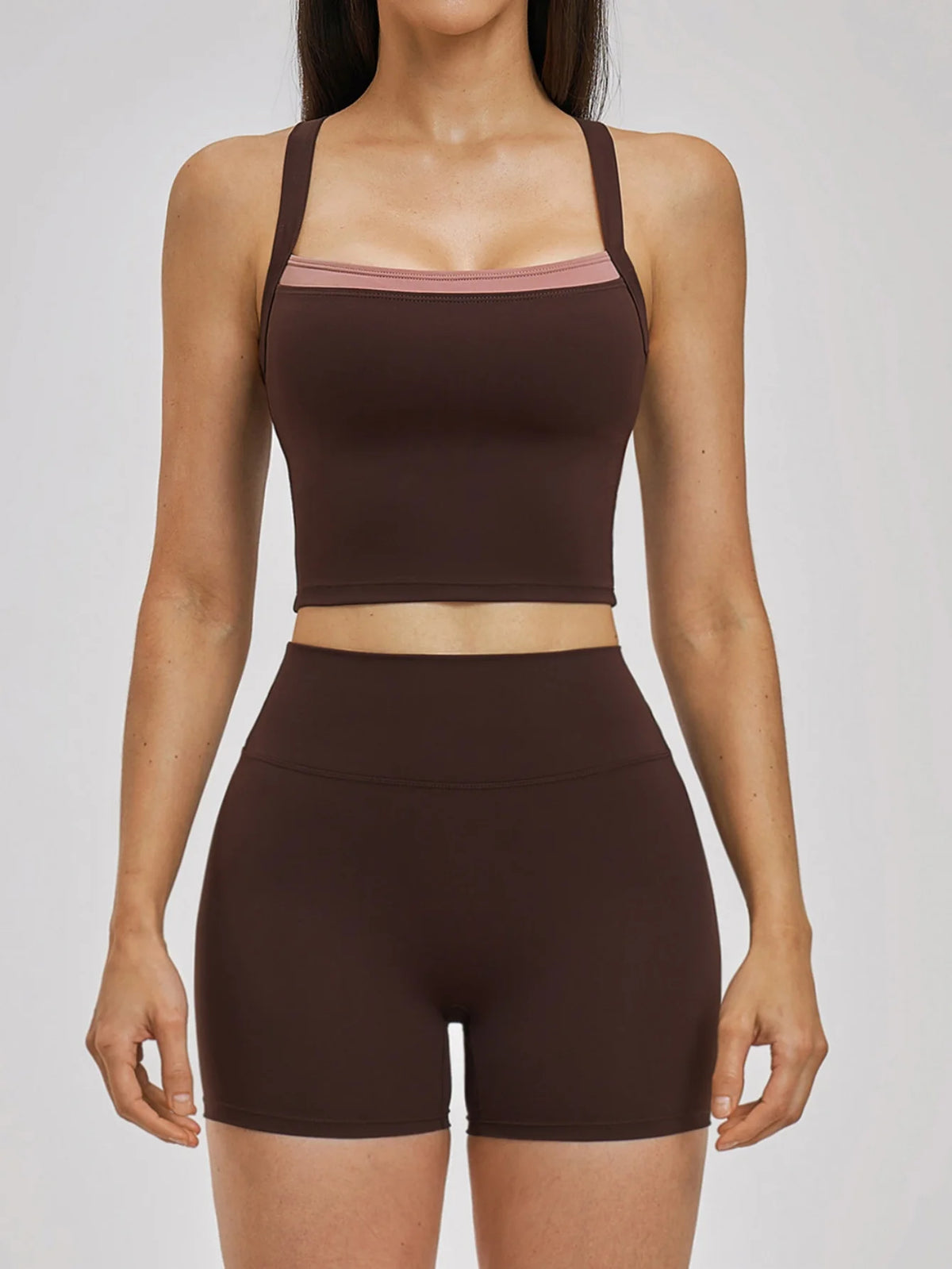 Naked Yoga Suit Workout Clothes Women Back Cross Shockproof Slim Sports Tank Top High Waist Short Fitness Suit Athletic Wear