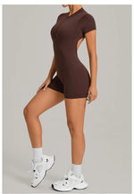 Women's Seamless Yoga Jumpsuits Sports Fitness Beauty Back Slim Fit Short-Sleeves One-Piece Workout Gym Training Bodysuits
