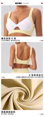 Tight Yoga Sets Women's Tracksuit Sexy Color Contrast Hollow Out Sports Bra High Waist Pleate Tennis Short Skirt Fitness Suits