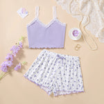 A Set Summer Pajamas For Women Mini Tank Tops And Shorts Best-Selling Loungewear Lace-trimmed Corset & Floral Short Pajama Sets