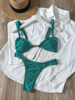 Sexy Metal Shell Ornament Bikini Set 2026 Women Hot Pink Pleate Push Up Bra Thong Swimsuit Summer Bathing Suit Micro Swimwear