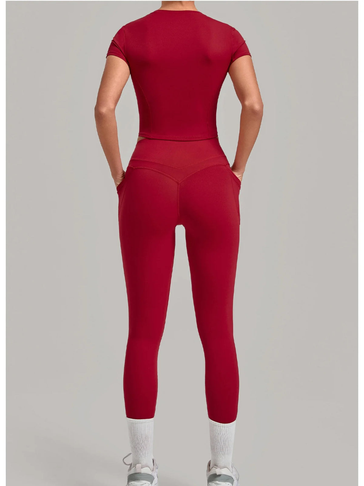Women Tracksuit Yoga Sets Short Sleeve Slim Sports T Shirts Workout Clothes Outdoor Tight High Waist Pocket Pants Fitness Suits