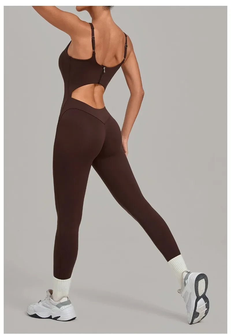 Women's Seamless Yoga Jumpsuits Sports Gym Fitness Backless Sleeveless Hip-lifting Pants One-piece Training Workout Bodysuits