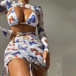 White Butterfly Print Swimwear Cover Up Bikinis Sets 3 Pieces Sexy Swimsuit Women 2026 Beach Wear Halter String Triangle Bikini