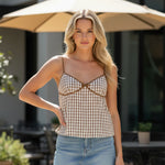 Women Camisole Sleeveless V-neck Backless Plaid Print Tops Summer Vest for Party Club