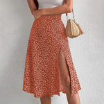 Women Summer Skirt Slit A-line High Waist Floral Print Loose Dress-up Elegant Breathable Lady Midi Skirt Female Clothes