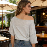 Women's Solid Color Going out Tops Off-Shoulder Tops Trendy Fitted Waist Ruched Short Sleeve T-shirts for Streetwear