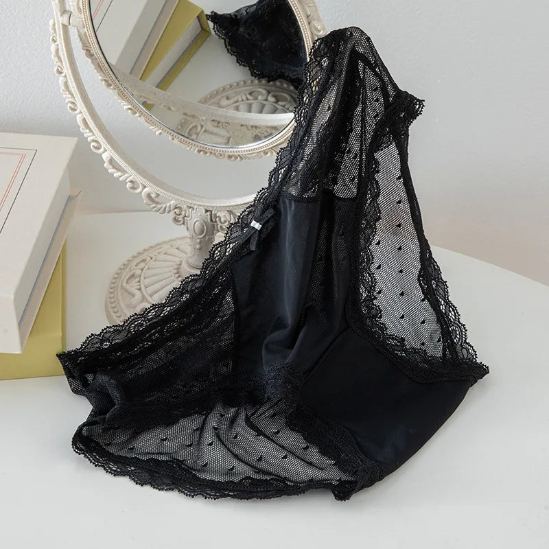 3PCS Seamless Panties Ice Silk Lace Perspective Briefs Ultra Thin Breathable Underwear Cool Summer Female Sexy Lingerie L-XL