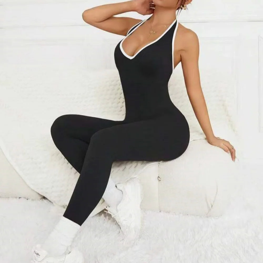 Women's U-Shaped Neck Bodysuit with Open Back, High Elastic Quick-Dry Yoga, Breathable Seamless Gym Training Wear